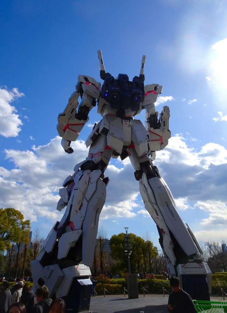 The Gundam statue from behind